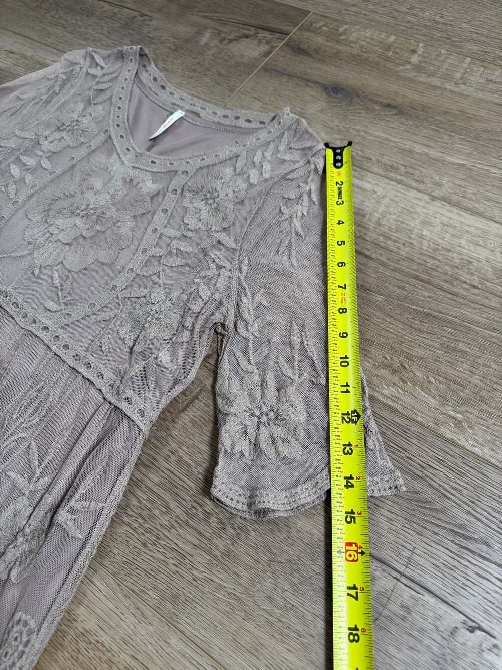 Orange Creek M/L Beige Embroidered Lace Midi Dress Lined Boho Floral - Picture 8 of 16